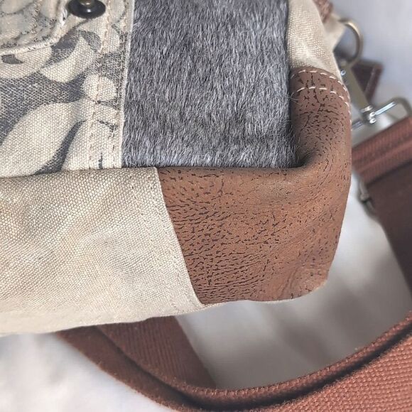 Myra Calf Hair/Canvas Distressed Crossbody Messenger Bag - Picture 11 of 16